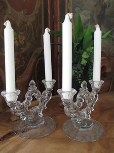 PAir Vintage  fine Etched CAMBRIDGE Rose Point colorless Glass Candelabras  - Picture 1 of 12