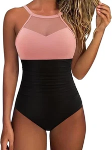 Sexy traje de baño de una pieza con control de barriga para mujer SUUKSESS de malla cuello alto - Imagen 1 de 10