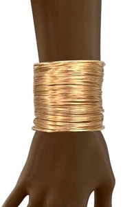2” Wide Golden Ethnic Dubai Inspired Casual Wired Statement Cuff Bracelet - Picture 1 of 3