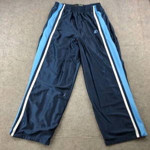 Starter Pants Mens Large Blue Embroidered Striped Satin Warm Up Track Y2K VTG* - Picture 1 of 17