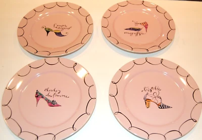 ROSANNA Juego de 4 PLACAS DE APERITIVO ROSA CON ZAPATOS DE LUJO "TRIS CHIC" FRANCÉS Foto 1 de 4