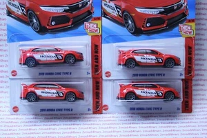 '25 Hot Wheels LOT OF 4 red 2018 Honda Civic Type R 123/250 then & now FREE SHIP - Picture 1 of 9