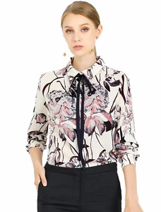 Allegra K Women's Floral Button Down Long Sleeves Shirt Blouse - Picture 1 of 10