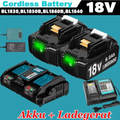 2x 18V 6Ah 8Ah 12Ah für Makita Akku BL1860B BL1850 197422-4 BL1830 LED Ladegerät - Bild 1 von 4