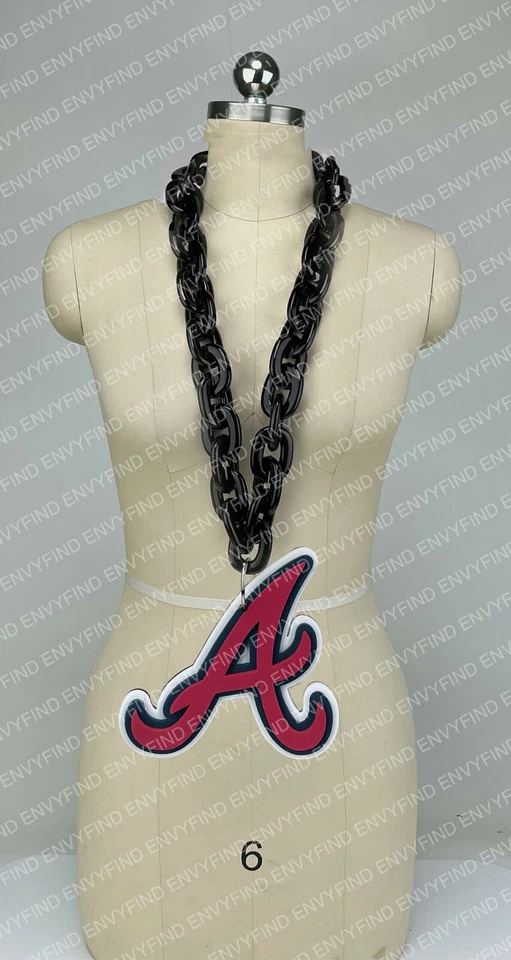 New MLB ATLANTA BRAVES BLACK Jumbo Big Fan Chain Necklace Foam MI USA - Image 1 of 3