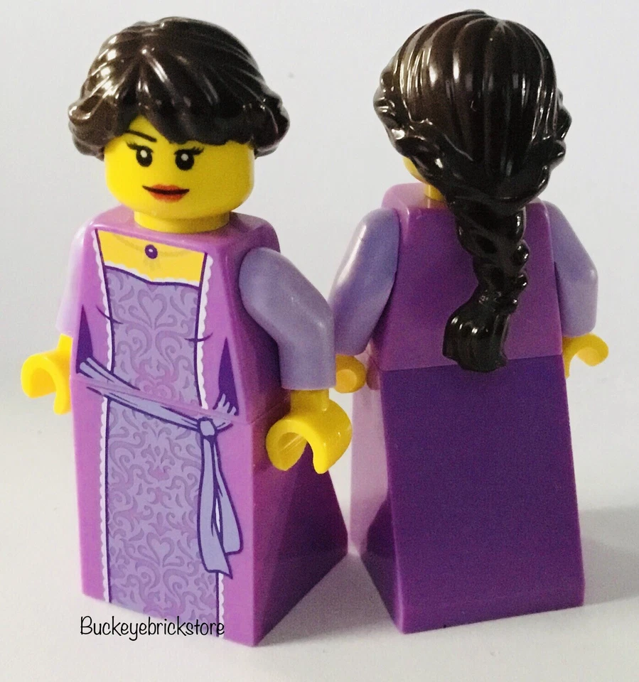 Новый Lego женская минифигурка лаванда платье коричневый заплетенный волосы королева принцесса (1 фигурка) - Изображение 1 из 1