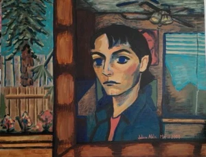 Selbstporträt Künstler im Atelier 22x28 Acryl auf Leinwand Original Gemälde - Bild 1 von 11