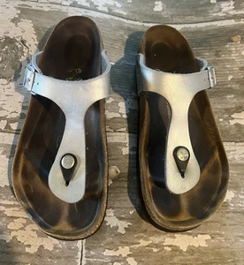 BIRKENSTOCK Gizeh Metallic Silver Sandals Slide on Thong Birko EUR 38 US W 7 M 5 - Picture 1 of 6