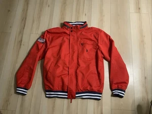 U.S. Polo Assn Jacket Wind Breaker Red L Hood Full Zip/ Snap - American Flag - Picture 1 of 18
