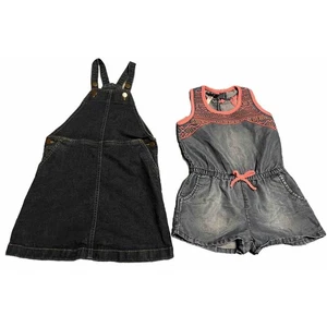 Hanna Anderson Girls 6 7 Dark Denim Jumper Dress & Kensie 5 6 Jean Shorts Romper - Picture 1 of 8