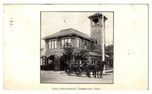 COSHOCTON, OHIO - HORSE-DRAWN FIRE DEPARTMENT - 1909 OLD POSTCARD - Picture 1 of 2