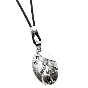 Moon Gazing Hare Necklace Pendant 925 Silver Plated Pewter Pagan Wiccan Witch - Picture 1 of 12