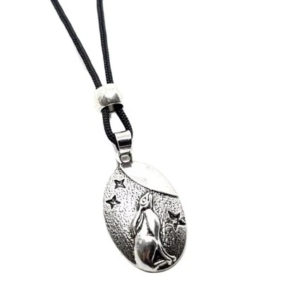 Mond Starender Hase Halskette Anhänger 925 Versilbert Zinn Pagan Wicca Hexe - Bild 1 von 4