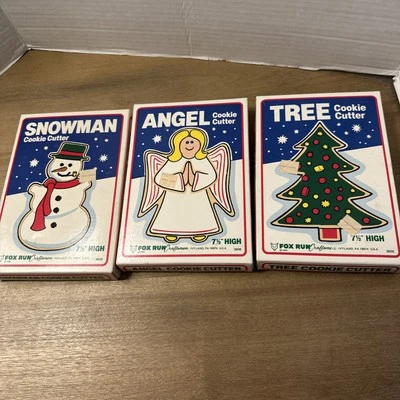 Lote de 3 cortadores de galletas de metal grandes Fox Run vintage (muñeco de nieve, ángel, árbol) 7,5" Foto 1 de 4