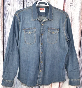 Wrangler Red Label Men’s XL Pearl Button Western Cowboy Shirt Blue - Picture 1 of 6