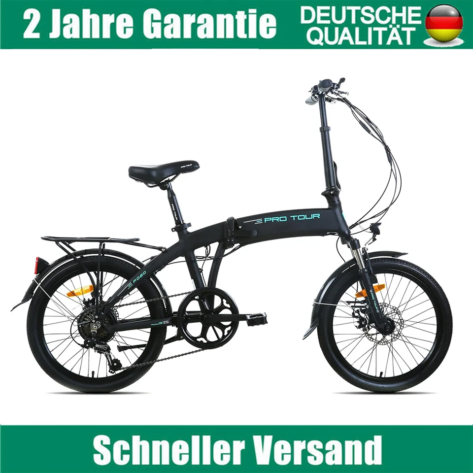 20 Zoll Klapprad 250W 9 Geschwindigkeit Faltrad Mini Stadtfahrrad Schwarz Neu - Bild 1 von 4