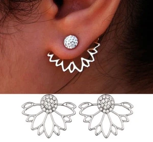 Womens Earrings Sterling Silver Plated Round Ear Stud Studs Crystal Dangle Drop - Picture 1 of 9