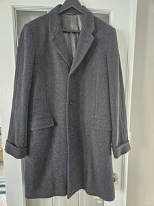Abercrombie & Fitch Herringbone Gray Wool Blend Long Coat Men's Large NEW! - Picture 1 of 14