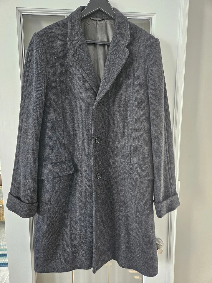 Abercrombie & Fitch Herringbone Gray Wool Blend Long Coat Men's Large NEW! - Image 1 of 4