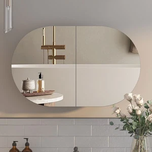 Oval Medicine Cabinet with Mirror Bathroom Mirror Cabinet with 5 Storage,2 Doors - Picture 1 of 9