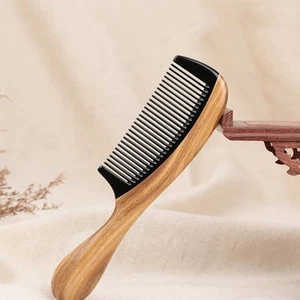 Peine de ébano sándalo para cabello rizado antiestático cuerno redondo diente ancho moderno - Imagen 1 de 12