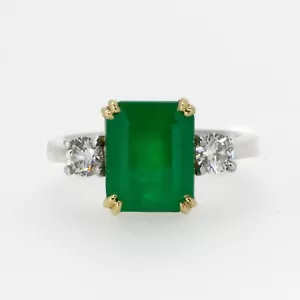 Colombian Emerald and Diamond Three Stone Ring GIA Certified - Picture 1 of 7