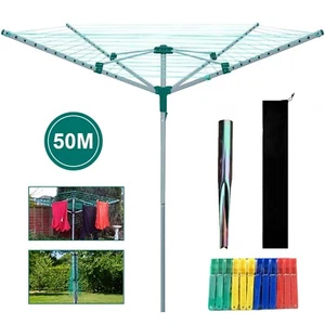 ROTARY AIRER 50M OUTDOOR 4 ARM CLOTHES WASHING LINE DRYER GROUND SPIKE & COVER - Picture 1 of 7