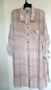 Catherines Vestito Donna 2X 22/24W Marrone Rosa Plaid Bottoni Camicia Tunica Collo - Foto 1 di 3