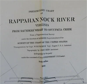 Rappahannock River Virginia Saunders' Wharf 1856 U.S. Coastal Survey chart - Picture 1 of 4