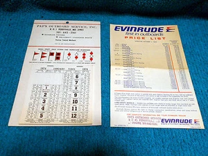 VTG 1974 Adver. Calendar Evinrude Outboard & Boat Motor Price List Perryville Md - Picture 1 of 1