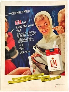 Vintage Print Ad 1960 L&M Cigarette Tobacco Ice Skater Girl Classic Retro - Picture 1 of 1