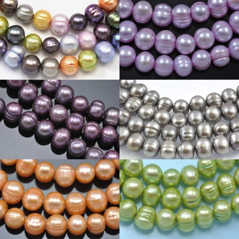 8-9mm Ringed Round Potato Coloured Freshwater Pearls Beads for Jewellery Making - Image 1 of 1