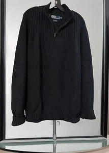 VTG Polo Ralph Lauren Sweater Men Size XXL Black Linen Blend Henley Mock Neck - Picture 1 of 19