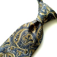 GEOFFREY BEENE Mens Tie Paisley Olive Green Charcoal Gray 100% Silk USA 58" L