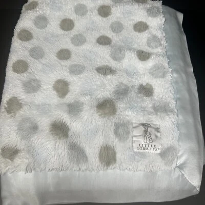 Little Giraffe White Blue Gray Tan Brown Polka Dots Shaggy Baby Blanket Satin - Image 1 of 4