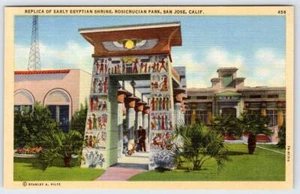 1937 SAN JOSE CA REPLICA OF EGYPTIAN SHRINE ROSICRUCIAN PARK LINEN POSTCARD - Picture 1 of 2