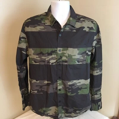 Elwood Mens Shirt Long Sleeve Camo & Gray Stripes Medium Long Sleeve Free Ship! - Image 1 of 4