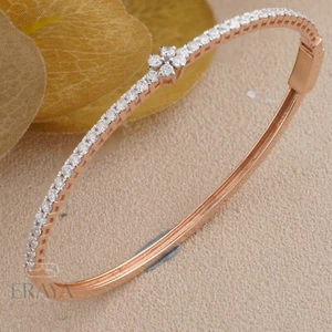 Round Cut Lab Grown Diamond Tennis Bangle Bracelet 14k Rose Gold 1.59Cttw - Picture 1 of 4
