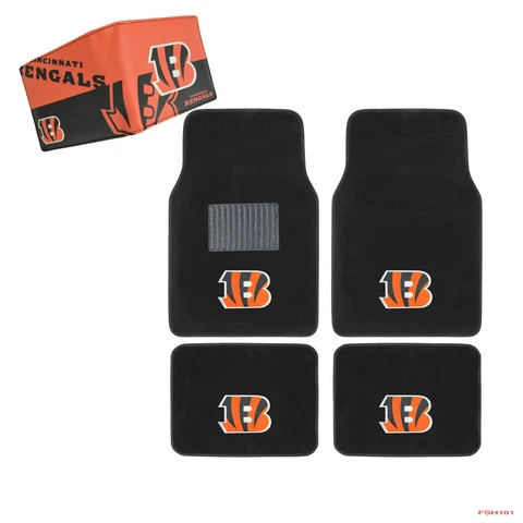 NFL Cincinnati Bengals Car Truck Carpet Floor Mats Synthetic Leather Wallet Set Cover