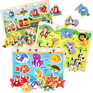 Wooden Peg Puzzles for Toddlers 2 3 4 Years Old, Kids Educational Preeschool Peg - Picture 1 of 12