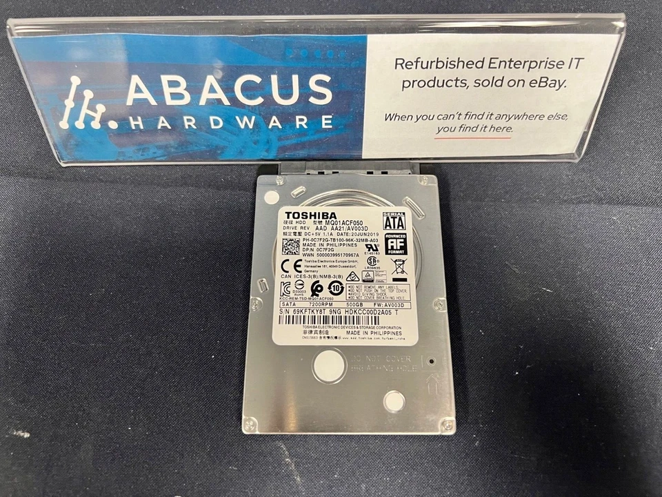 Toshiba 500GB 7200RPM SATA Genuine HDD Hard Drive 0C7F2G MQ01ACF050 - Image 1 of 1