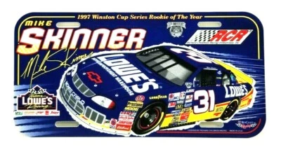 1997 Mike Skinner #31 Plastic License Plate Winston Cup Rookie of The Year RCR  - Image 1 of 2