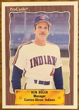 KEN BOLEK, 1990 CANTON-AKRON INDIANS MANAGER CARD