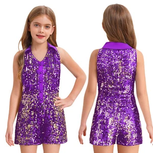 Kids Girl Outfit Eye-catching Romper Sparkle Jumpsuit Classic Sparkly Cool - Picture 1 of 81