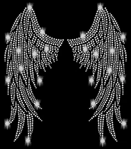 28cm STRASSSTEINE FLÜGEL WINGS STRASS BÜGELBILD HOTFIX APPLIKATION SILBER ENGEL - Picture 1 of 5