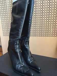 GIANMARCO LORENZI Rare Stiletto High Heels Knee Boots Leather Zippers Size 10 40