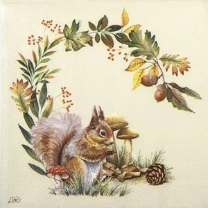 4 servilletas de papel individuales para decoupage y fiesta - crema ardilla en el bosque - Imagen 1 de 4