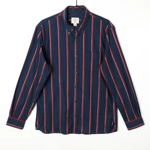 Brooks Brothers Red Fleece Shirt M Navy Red Stripe Cotton Button Down Collar - Picture 1 of 9