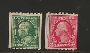 US Scott #390-#391 used 1911 Washington perf 8.5 horizontal coils light cancels - Imagen 1 de 2