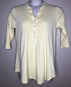 Top túnica amarillo grande Henley Pintuck botones pull-on mangas 3/4 cuello redondo - Imagen 1 de 7